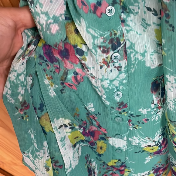 LC LAUREN CONRAD Teal with Flower Design Sleeveless Summer Dress Size 4 - Picture 4 of 9